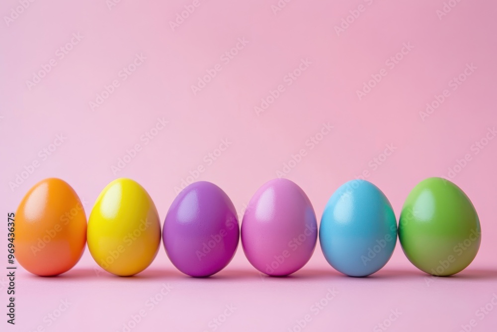 Vibrant easter eggs displayed on a pink background Vibrant easter eggs displayed on a pink background