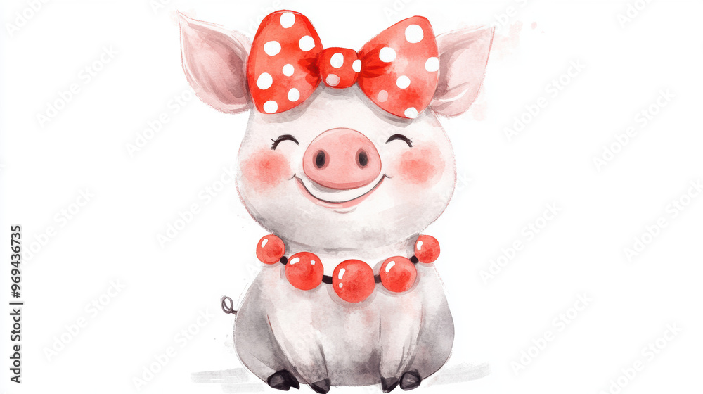 Cute Pig with Bow. Cute Pig with Bow.