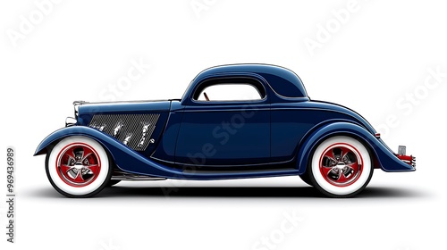 A classic blue vintage coupe with whitewall tires exudes timeless elegance.