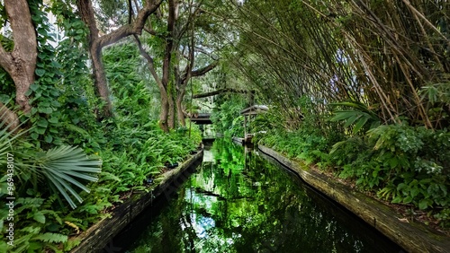 Cuadro en lienzo Lush green foliage over the inner canal at Winter Park, Florida