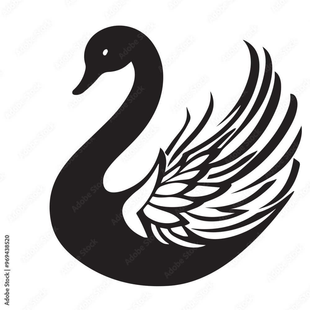 Fototapeta premium Swan in cartoon, doodle style . Image for t-shirt, web, mobile apps and ui. Isolated 2d vector illustration in logo, icon, sketch style, Eps 10, black and white. AI Generative