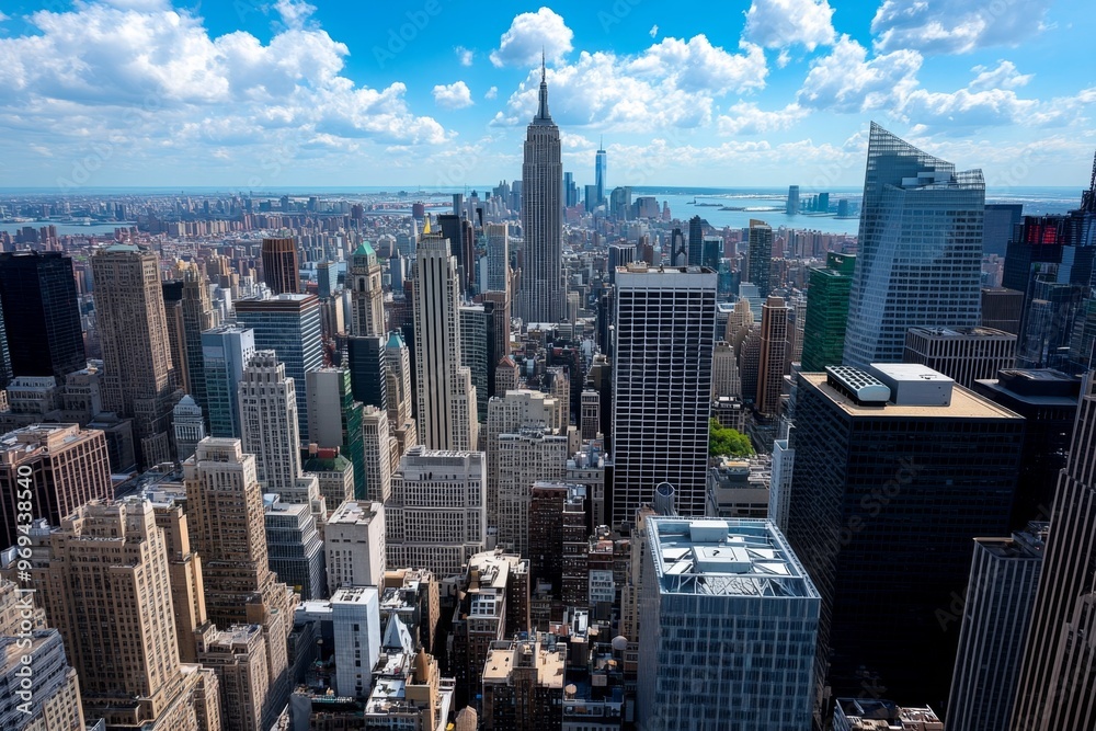 Obraz premium Manhattan skyline from the Top of the Rock, offering a sweeping view of the cityâ€™s most iconic landmarks and buildings