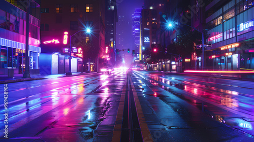 Neon-Lit Urban Street at Night for Commercial Background