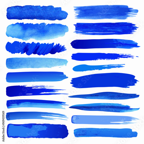 Brush vector, blue paint strokes, Watercolor paint strokes vector, collection of pastel brush strokes