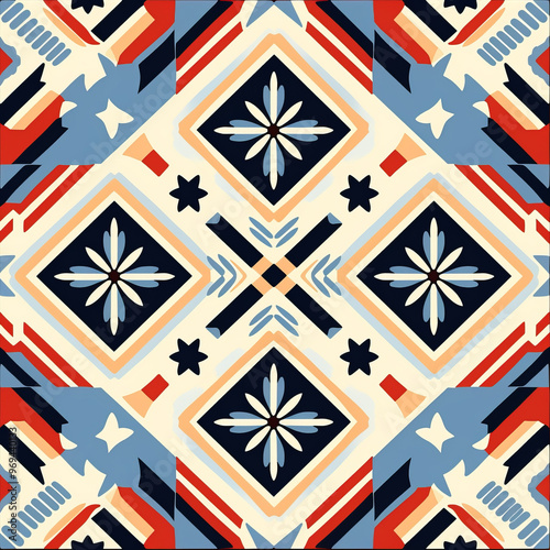 Wallpaper Mural nomads pattern, seamless pattern in red, white, and blue ,Tile pattern ,Generated By AI Torontodigital.ca