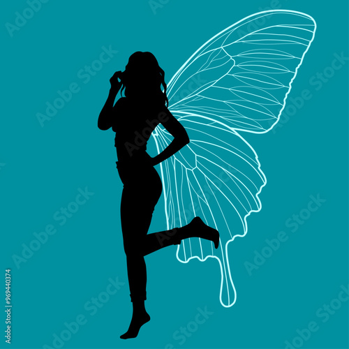 Juge, verspielte Frauensilhouette mit Schmetterling-Flügel