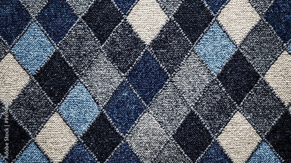 Fototapeta premium Classic argyle pattern with diamonds in muted shades of grey and blue