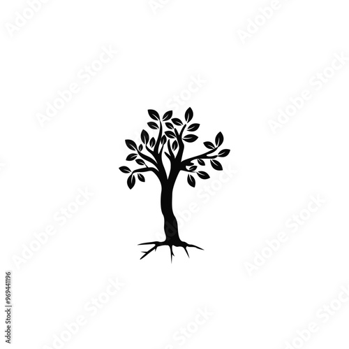 Dead Tree Silhouette Vector art, Scary Trees black Silhouette, Forest Tree with leaves black and white clipart