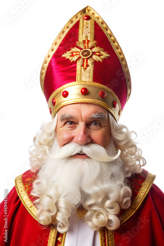 Saint Nicholas isolated portrait, Sinterklaas Dutch Holiday. PNG