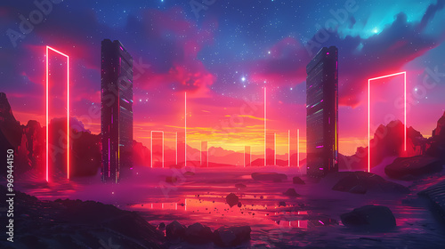 Futuristic Neon-Lit Landscape for Commercial Background