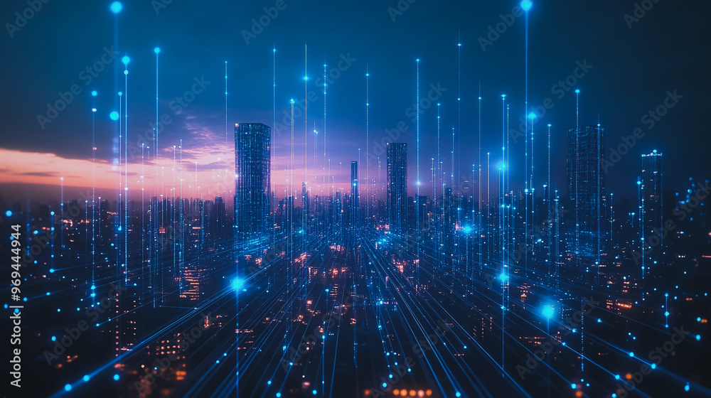 Smart digital city with connection cyber security network reciprocity over the cityscape . future smart wireless digital city and social media networking systems that connects people within the city Smart digital city with connection cyber security network reciprocity over the cityscape . future smart wireless digital city and social media networking systems that connects people within the city