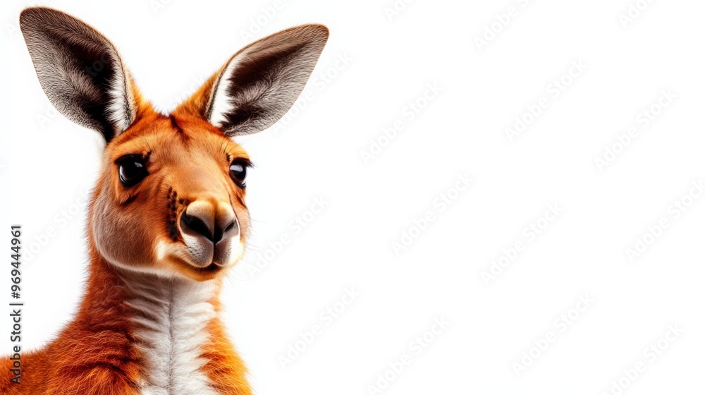 Close-up of a kangaroo with a white background. Perfect for wildlife and nature themes, showcasing the unique beauty of this Australian animal.