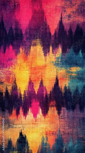 Ethnic ikat pattern with blurred edges and vibrant colors