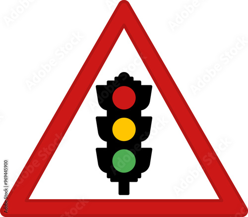 Red Sign Traffic Signals Ahead. Warning Road Sign. Vector Icon