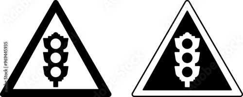 Signs Traffic Signals Ahead. Warning Road Signs. Black and White Vector Icons