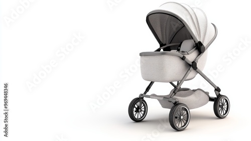 Gray baby stroller isolated on white background