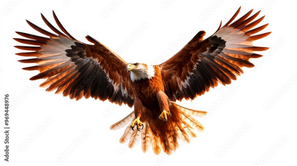 Majestic eagle in mid-flight with wings spread wide, showcasing the grandeur and power of this magnificent bird of prey. Majestic eagle in mid-flight with wings spread wide, showcasing the grandeur and power of this magnificent bird of prey.