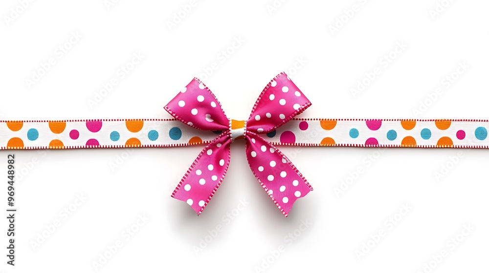 Vibrant Polka Dot Ribbon with Bow on White Background - High-Quality Detailed Image in Professional Photography Vibrant Polka Dot Ribbon with Bow on White Background - High-Quality Detailed Image in Professional Photography