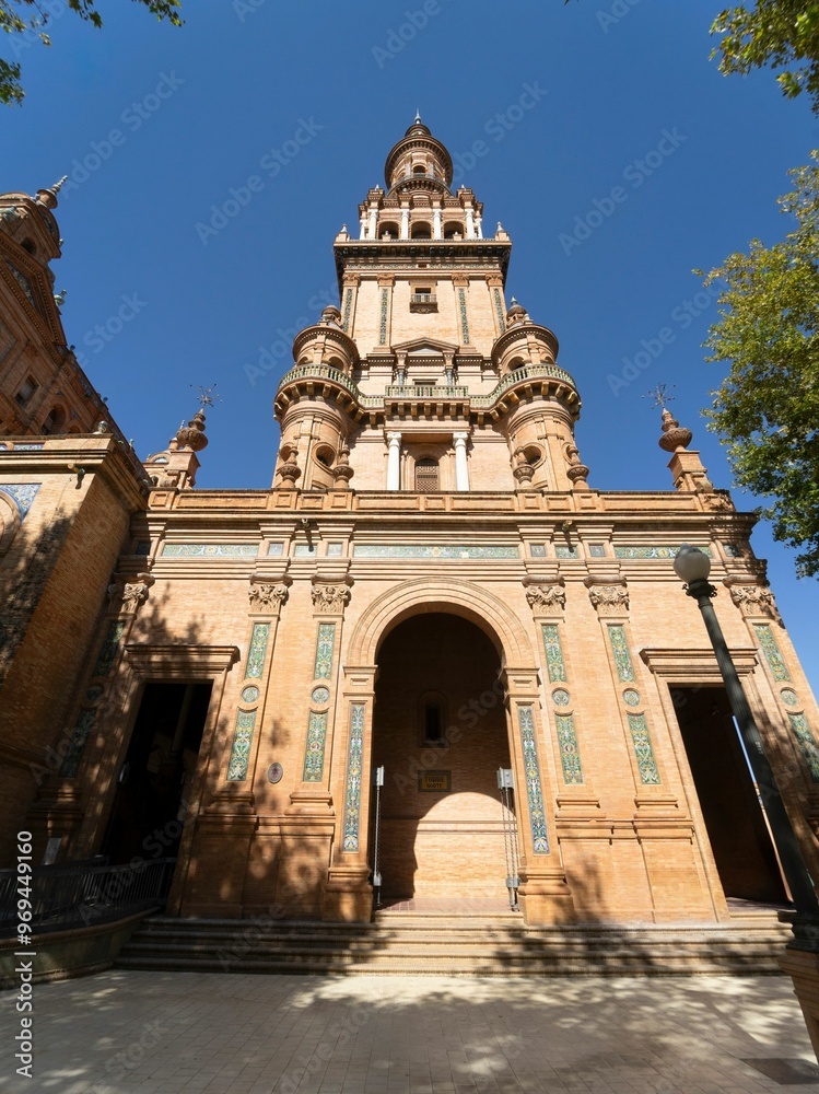 Close-up of one of the towers of the Plaza Espana in Seville Close-up of one of the towers of the Plaza Espana in Seville