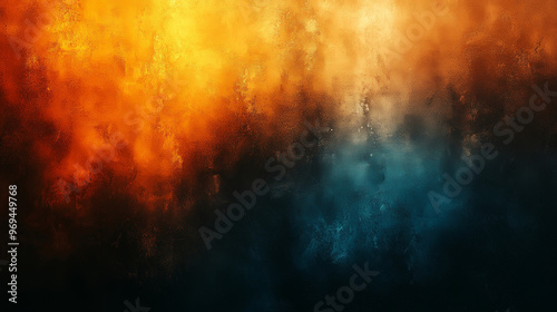 Abstract Yellow Orange Glowing Blue Teal Black Noise Texture Background