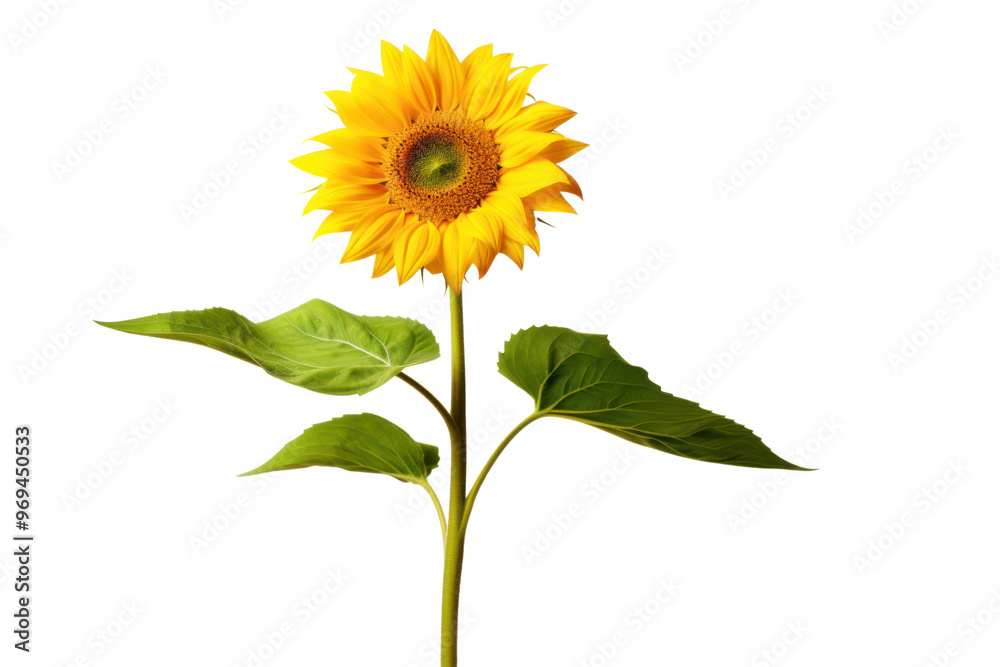 Obraz premium Overhead view of a sunflower with perfectly symmetrical petals and a textured center isolated on white background