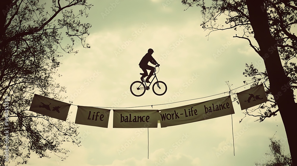 Finding Balance: Silhouette of Person on Unicycle Crossing Wire with ...