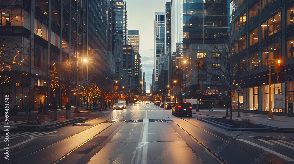 Fototapeta premium Modern City Street at Dusk for Professional Car Commercial