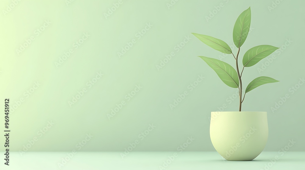 Minimalist Open Plant Pot with Leaves on Light Green Background - 3D Rendering Banner for Gardening Product Showcase Minimalist Open Plant Pot with Leaves on Light Green Background - 3D Rendering Banner for Gardening Product Showcase