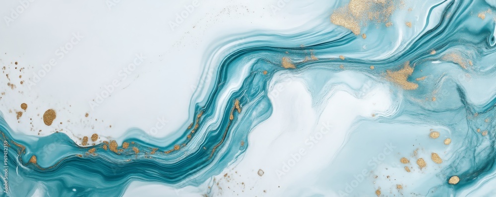 Abstract teal and gold marbled background with fluid patterns Abstract teal and gold marbled background with fluid patterns