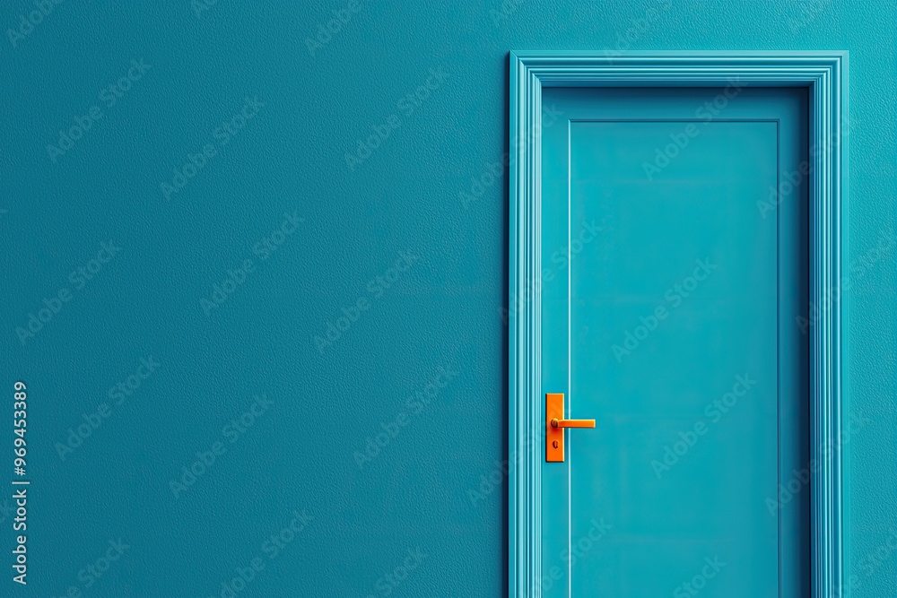 A vibrant turquoise door set against a matching wall, creating a modern and minimalistic aesthetic for interior design.