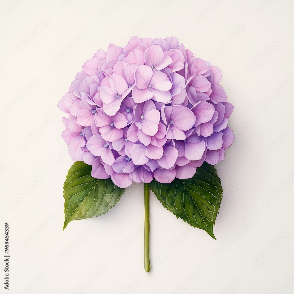 Fototapeta premium Delicate Watercolor Hydrangea Bloom on White Background in Stunning 8k Resolution