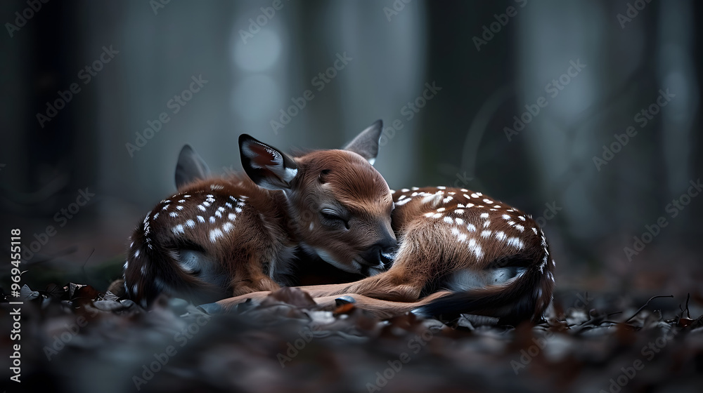 Obraz premium elephant and deer sleeping together