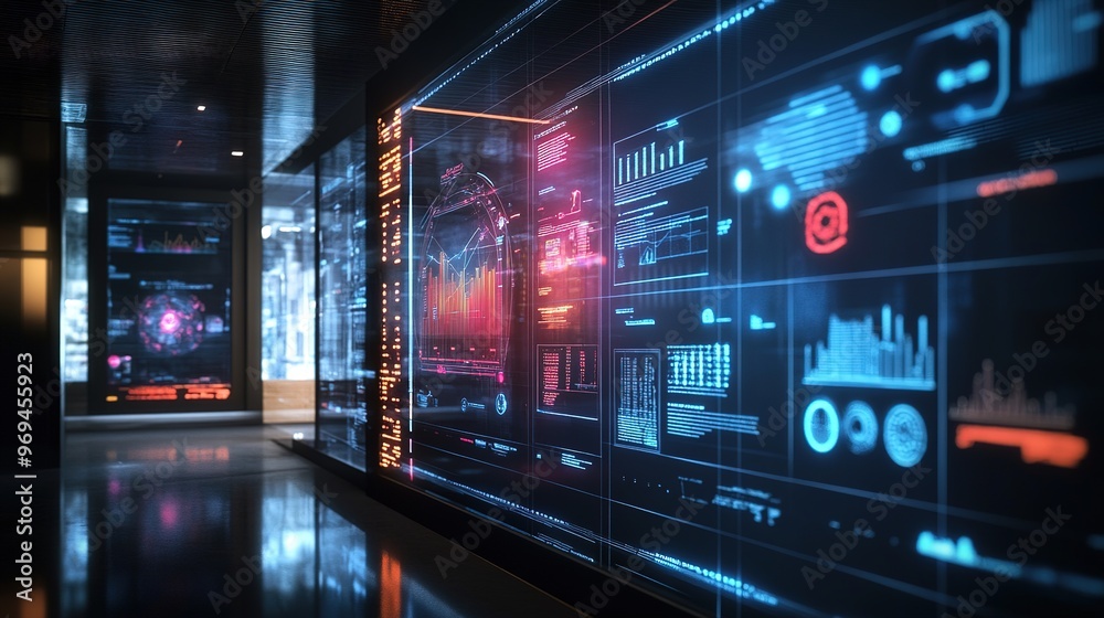 A holographic display showcasing AI-driven data insights A holographic display showcasing AI-driven data insights