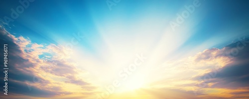 sky panorama Natural colors Evening sky Shine new day for Heaven, The light from heaven from the sky is mystery, In the twilight golden atmosphere, Modern sheet structure design, New Banner Web 2025 photo