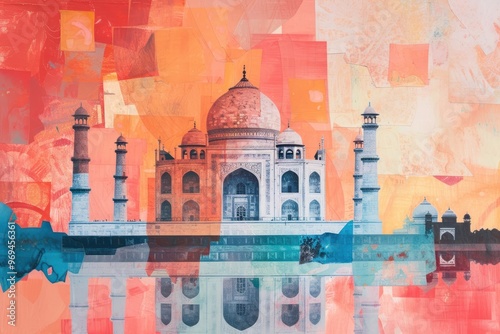 Abstract taj mahal ripped paper art architecture building.