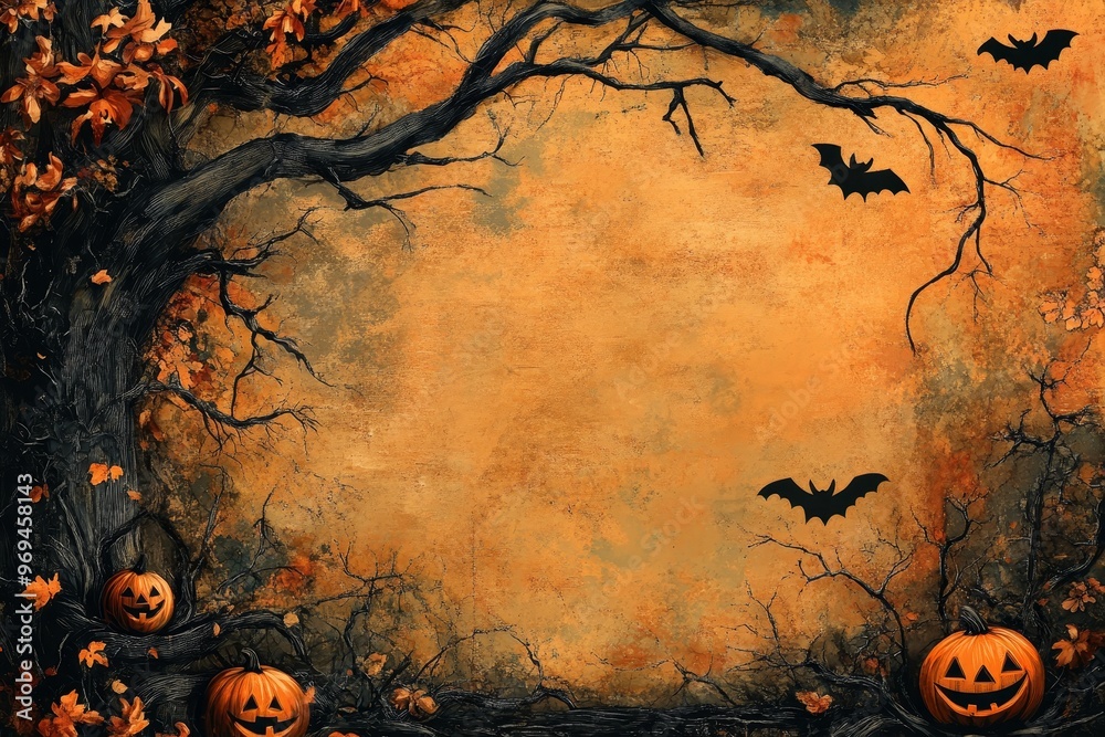Halloween Tree with Bats and Pumpkins Halloween Tree with Bats and Pumpkins