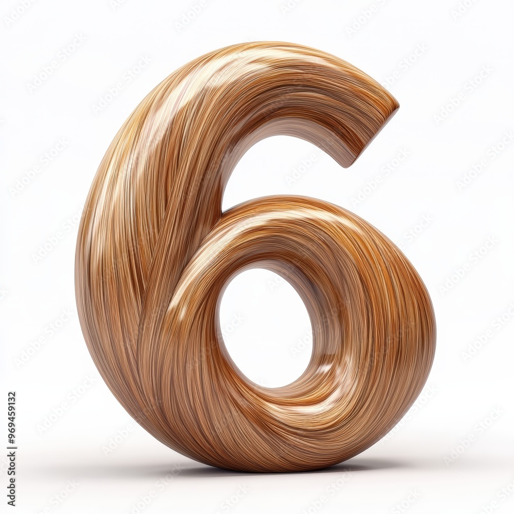 3D number 6 with hair texture realistic modern design, soft lighting, white background 3D number 6 with hair texture realistic modern design, soft lighting, white background