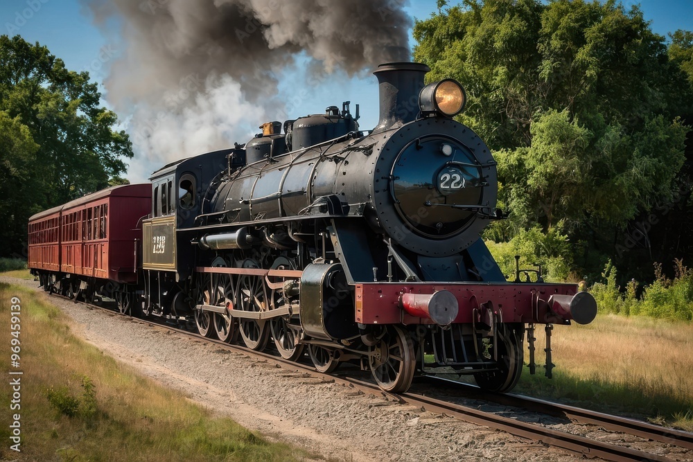 Naklejka premium Steam locomotive with wagons