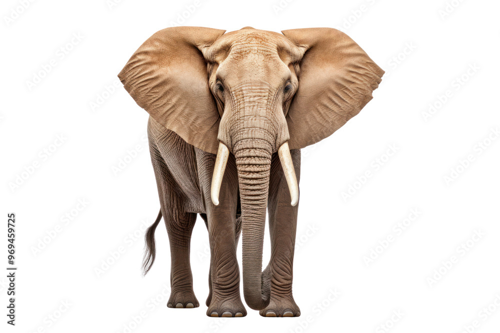 Obraz premium Elephant calf resting on its front legs, looking up isolated on white background