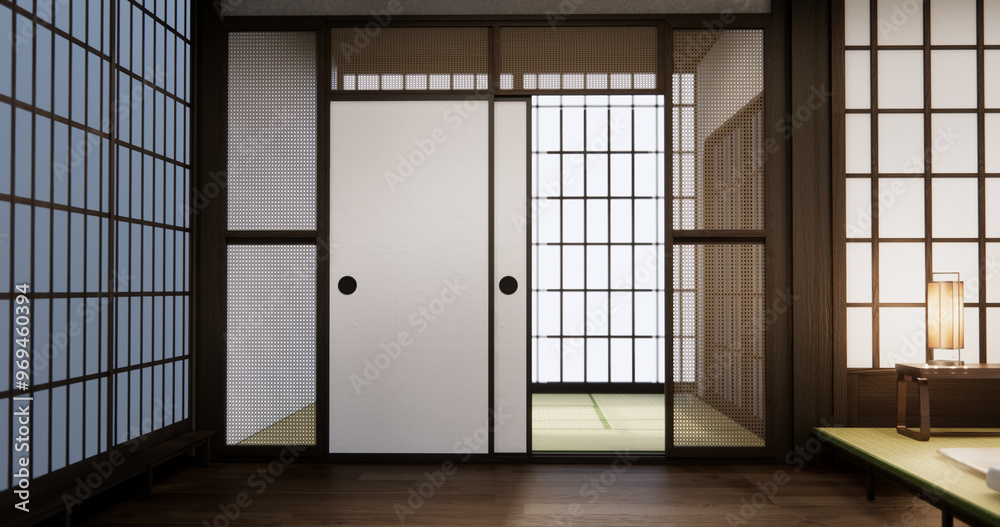 Standard Empty room japan wood interior design. 3D rendering Standard Empty room japan wood interior design. 3D rendering