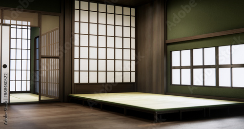 Standard Empty room japan wood interior design. 3D rendering