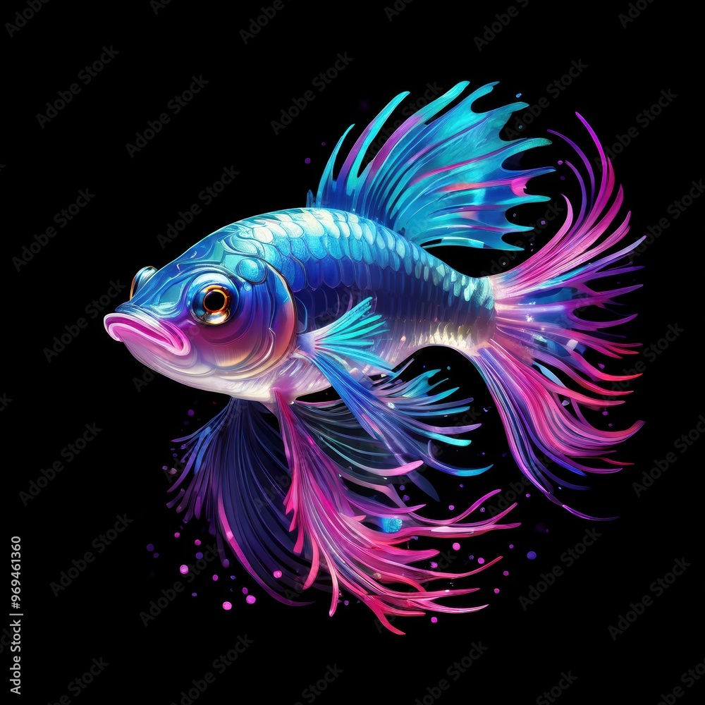 Fototapeta premium A vibrant, colorful fish with flowing fins against a black background.