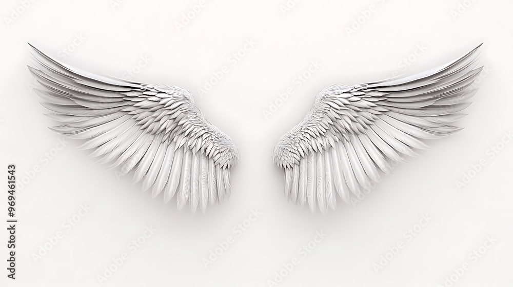 Wings of Success - 3D Rendering of Silver Wings Symbolizing Freedom and Achievement on White Background Wings of Success - 3D Rendering of Silver Wings Symbolizing Freedom and Achievement on White Background