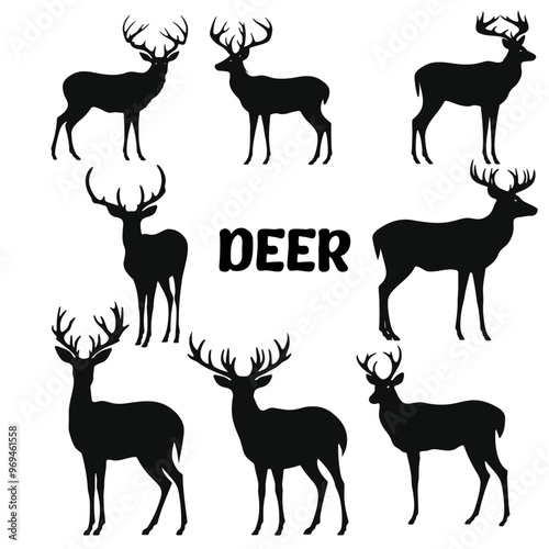 Deer Black and white silhouette vector