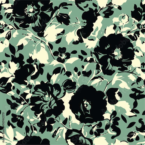 abstract, blooming flowers, motif arrangement with medium tone, all over vector design, background illustration digital image for wrapping paper or textile printing