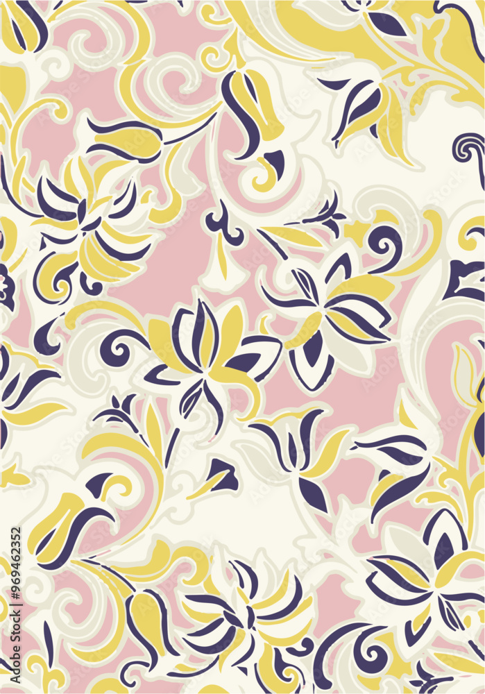 abstract, blooming flowers, motif arrangement with medium tone, all over vector design, background illustration digital image for wrapping paper or textile printing