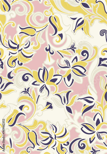 abstract, blooming flowers, motif arrangement with medium tone, all over vector design, background illustration digital image for wrapping paper or textile printing