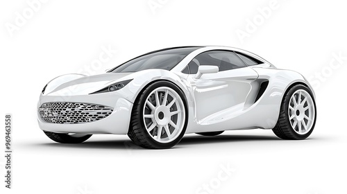 A modern white sports car with sleek lines, designed for the future.