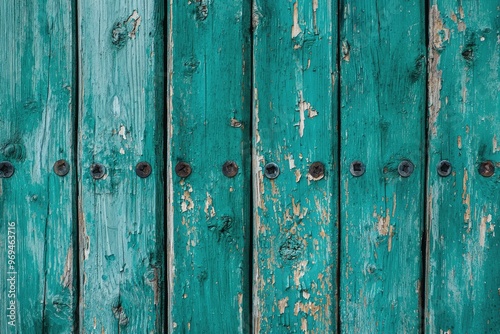 An aged wooden wall with a vibrant turquoise finish, showcasing unique textures and rustic details for artistic designs.