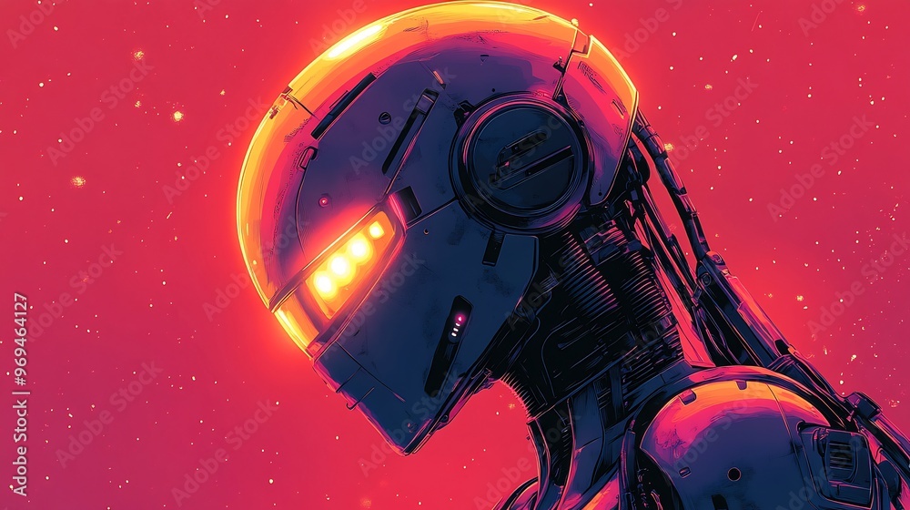 Vector design of a retrofuturistic robot in vibrant colors with sleek metal arms and glowing eyes evoking a sense of nostalgia and technological wonder Vector design of a retrofuturistic robot in vibrant colors with sleek metal arms and glowing eyes evoking a sense of nostalgia and technological wonder